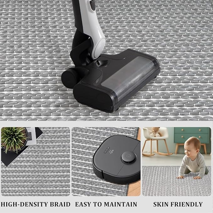 Grey Bathroom Rugs 24"x48"Non Slip Braided Bath Mat - Image 6