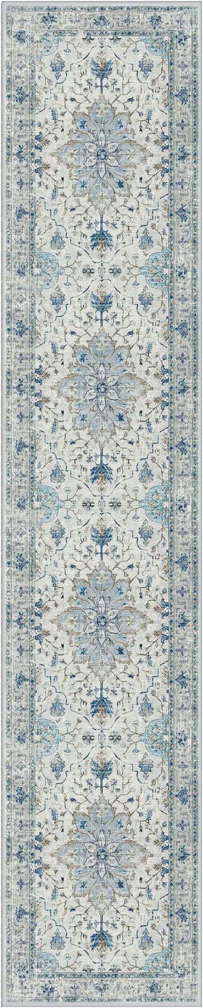 Area Rugs 2'6''x14' Washable Non-Slip, Floral Vintage Distress Print Pattern by RELEANY