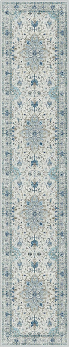 Area Rugs 2'6''x14' Washable Non-Slip, Floral Vintage Distress Print Pattern by RELEANY