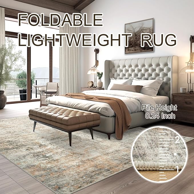 Abstract Rug 8x10 Large Living Room Rugs Neutral Modern Washable Area Rugs - Image 3