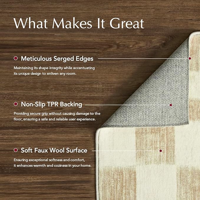 EVERGRACE Checkered Plaid Area Rug 6x9, Soft Faux Wool Rugs Washable Anti Slip - Image 3