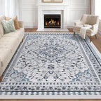 Luxury 8' x 10' Green Washable Area Rugs, Boho Low Pile Easy Clean Non-Slip Rug - Image 9