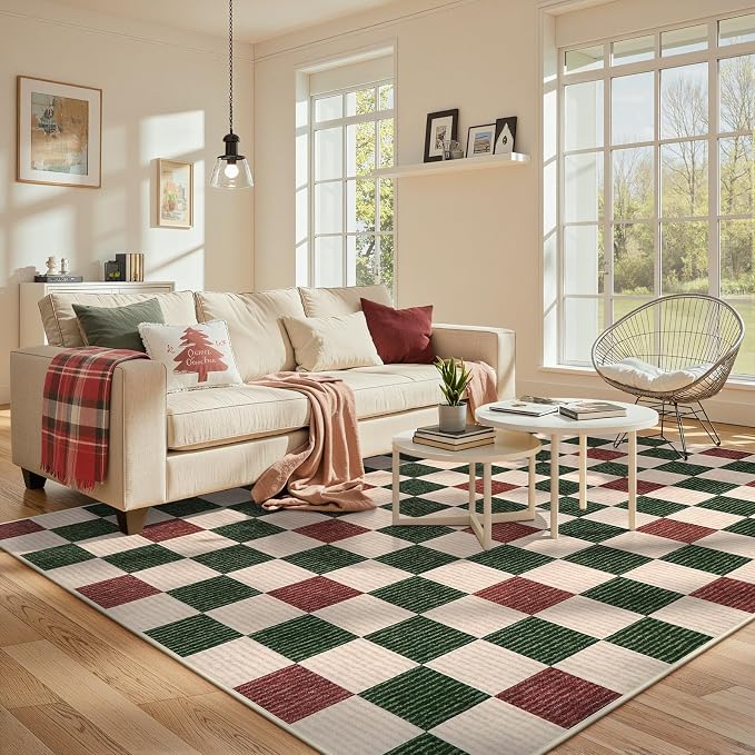 LIVEBOX 8x10 Area Rugs for Living Room Clearance, Checkered Non-Slip Washable - Image 9