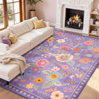 Floral 9x12 Area Rug Machine Washable Soft Print Boho Carpet Non Slip Doormat by RELEANY