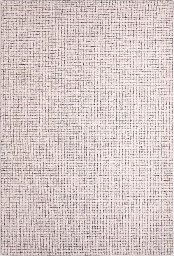 Hand-Tufted 100% Wool Pile Area Rug – Geometric Textured Grid Check Pattern – - Image 2