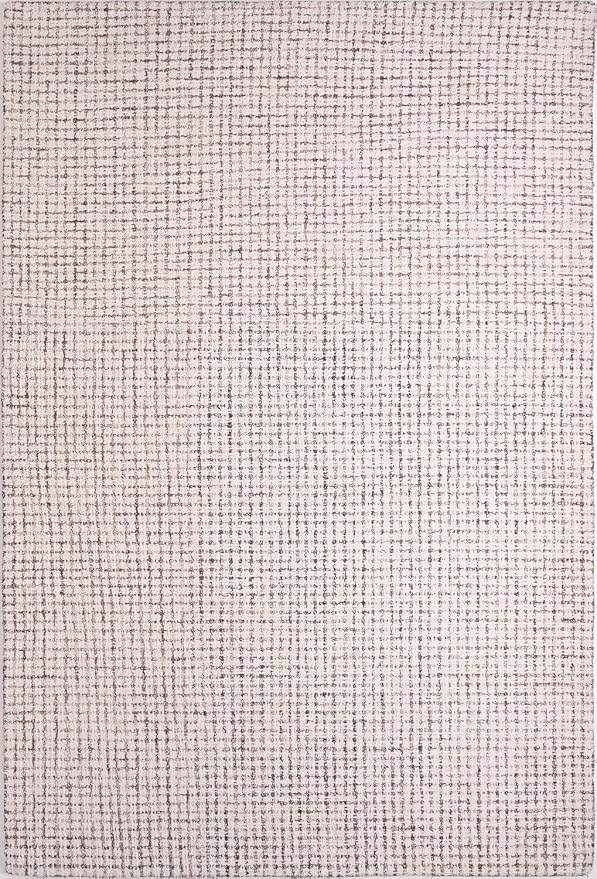 Hand-Tufted 100% Wool Pile Area Rug – Geometric Textured Grid Check Pattern – - Image 2