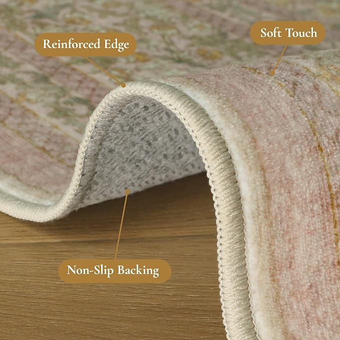 Bavni 4x6 Vintage Floral Rug, Washable Non Slip Area Rug - Image 7