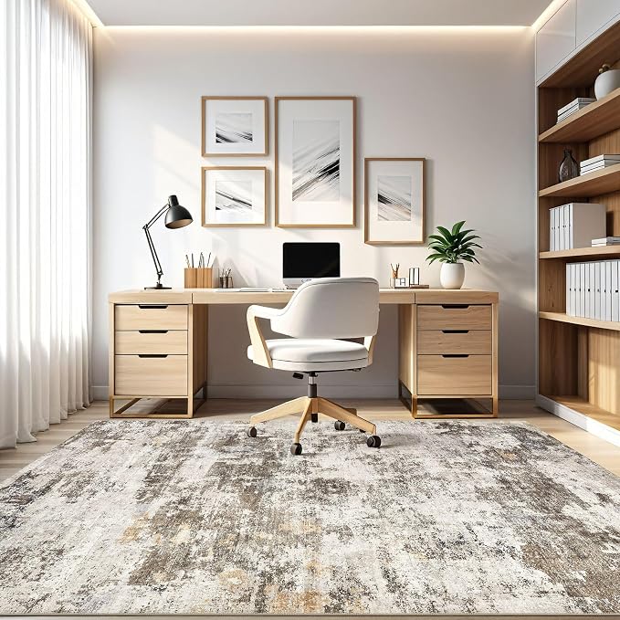 8x10 Area Rugs Living Room: Washable Large Abstract Neutral Modern Soft Rug - Image 8