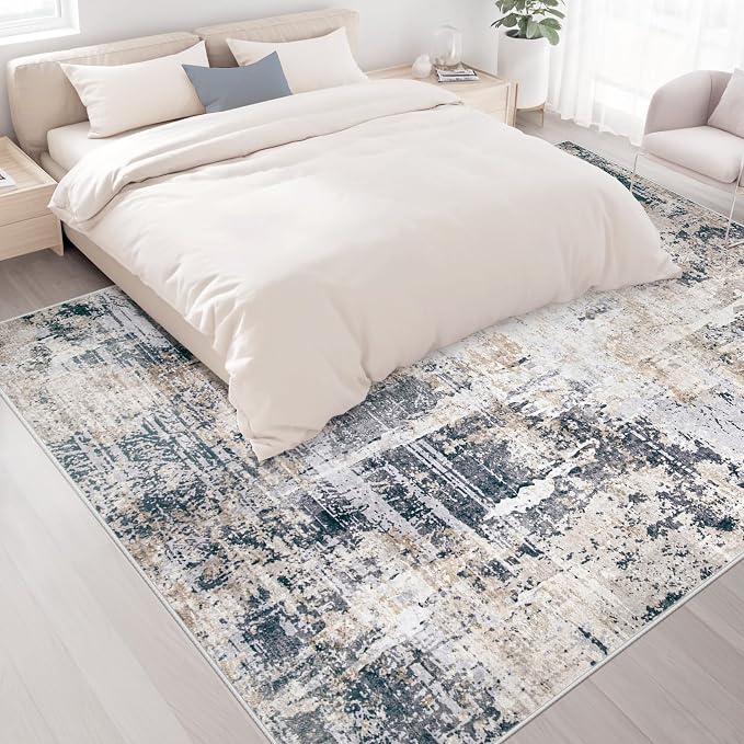 Area Rugs 9x12 Living Room: Washable Rug Modern Abstract Large Rugs Soft Non - Image 4