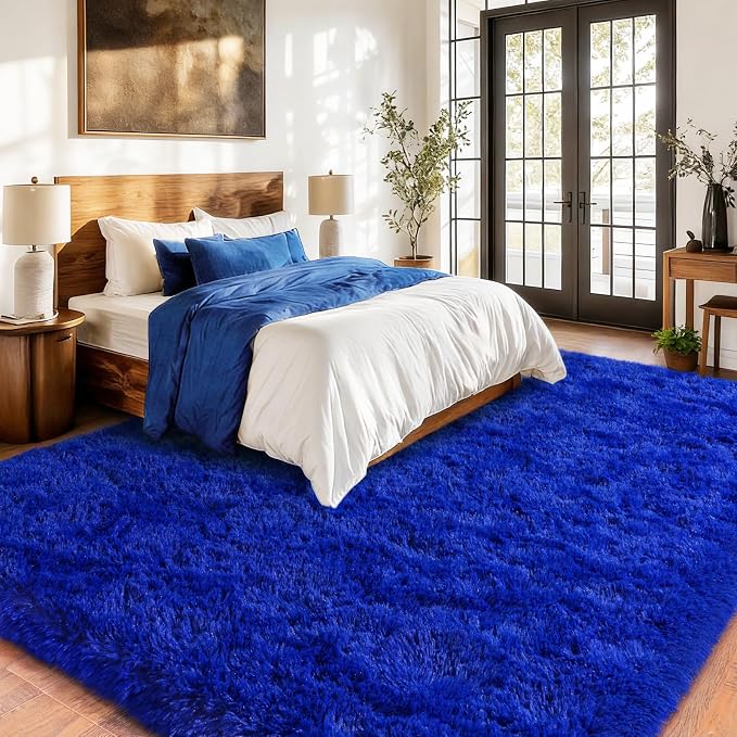 Blue Fluffy Area Rugs for Bedroom, Soft Shaggy Carpets for Living Room - Image 2