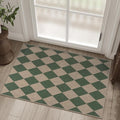 Easy Jute Checkered Entryway Rug, 2x3 Green Modern Indoor Outdoor Doormat by Rugalia