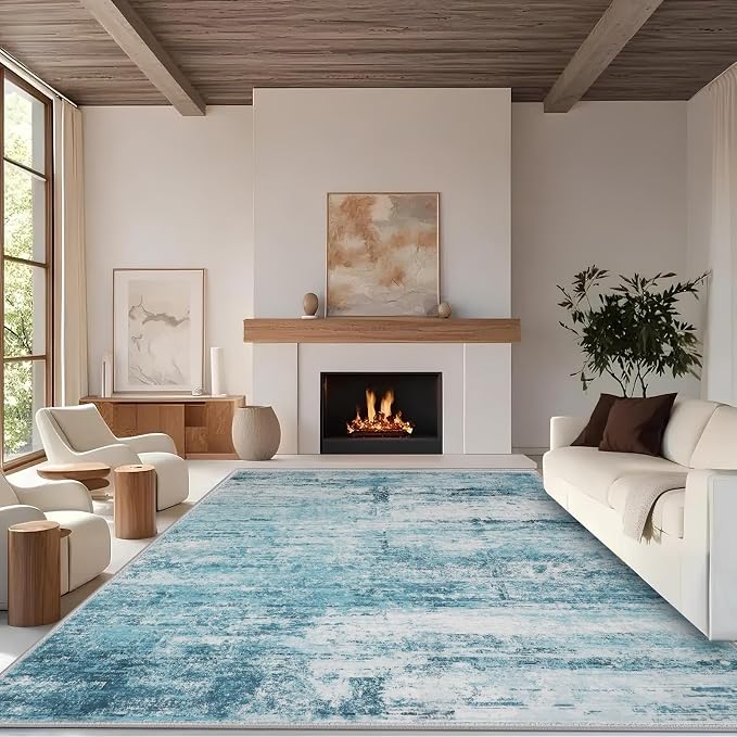 4x6 Abstract Rug for Entryway, Modern Teal Grey Washable Indoor Entry Way Area - Image 9