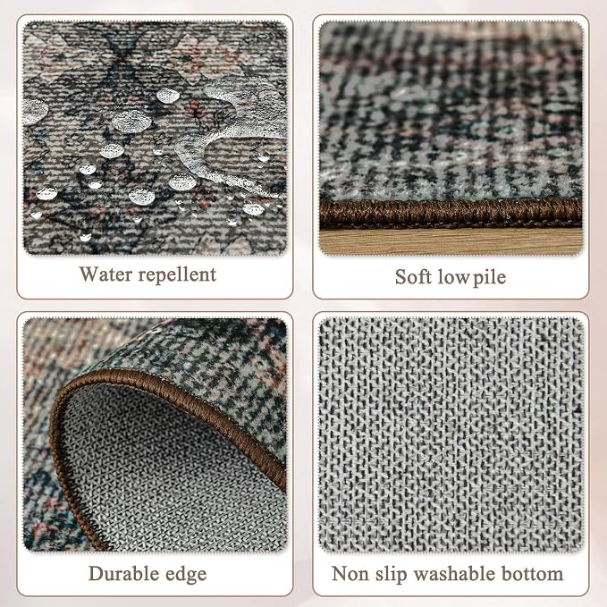 4x6 Area Rug for Bedroom Machine Washable, Non Slip Vintage Floral Kitchen Rugs - Image 9