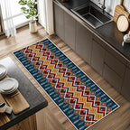 Dark Blue Runner Rug, 3x12ft Red Yello Diamond Hallway Decor Carpet, Corridor & - Image 3