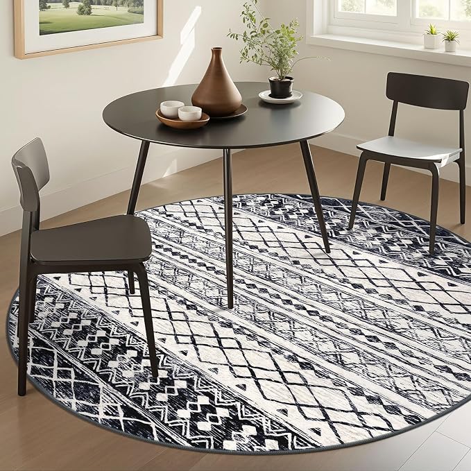 KUTA 6Ft Round Boho Rug for Living Room, Moroccan Washable Circle Area Rugs Non - Image 2