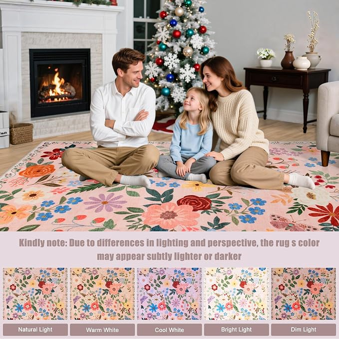 Area Rug Living Room Rugs: Floral 4x6 Washable Rug Vintage Soft Boho Non-Slip - Image 9