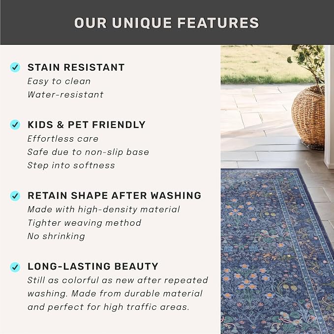 Dark Blue 2'6" x 8' Runners for Hallways Non Slip, Extra Long Floor Runner for - Image 6