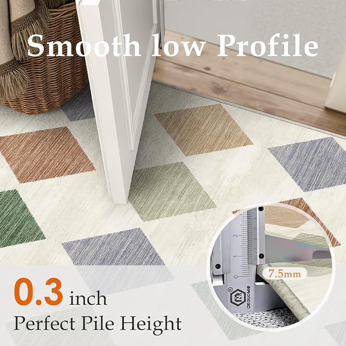 3x8 Runner Checkered Rug for Hallways Colorful Washable Long Carpet Non-Slip - Image 6