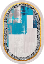 Vintage Luxury Grey Blue Gold Abstract Geometric Texture Oval Area Rug 6x9 - Image 5