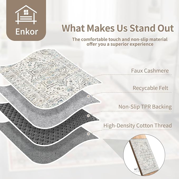 Enkor Area Soft Rugs 6x9 Washable Non Slip Boho Floor Rugs - Image 8
