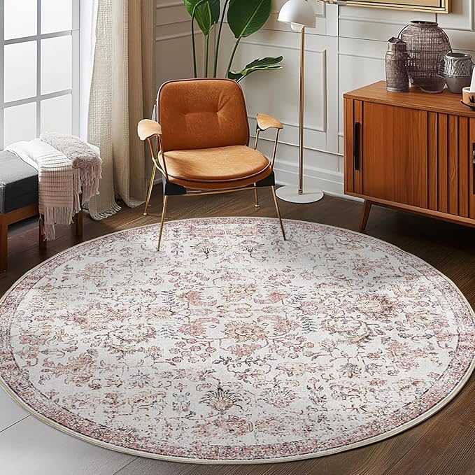 jinchan Kalen Round Rug 8ft Area Rug Washable Vintage Indoor Retro Accent Floor - Image 2