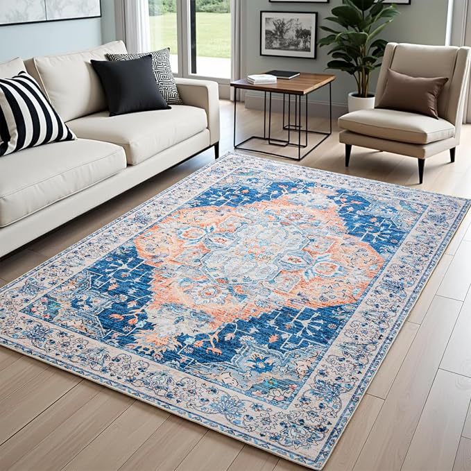 Area Rug for Living Room, 8x10 Machine Washable Non Slip Large Faux Wool Throw - Image 2