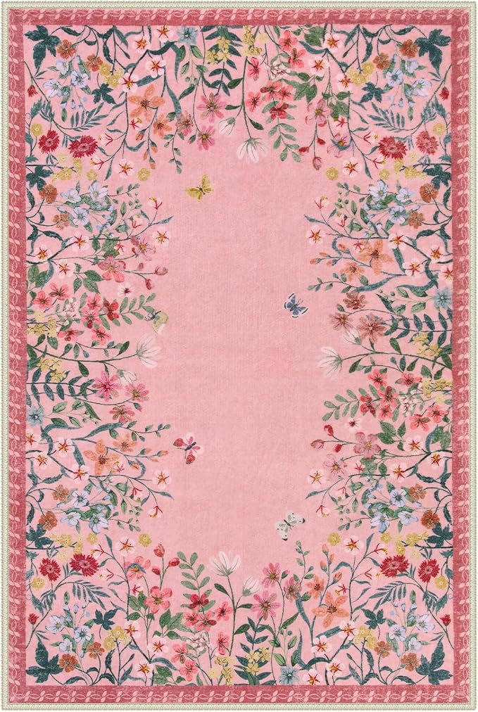 Wonnitar 2x3 Pink Bathroom Rugs Non Slip Washable, Floral Small Area Rugs - Image 8