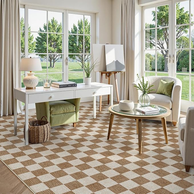 LIVEBOX 9x12 Area Rugs for Living Room, Checkered Non-Slip Washable Rugs - Image 3