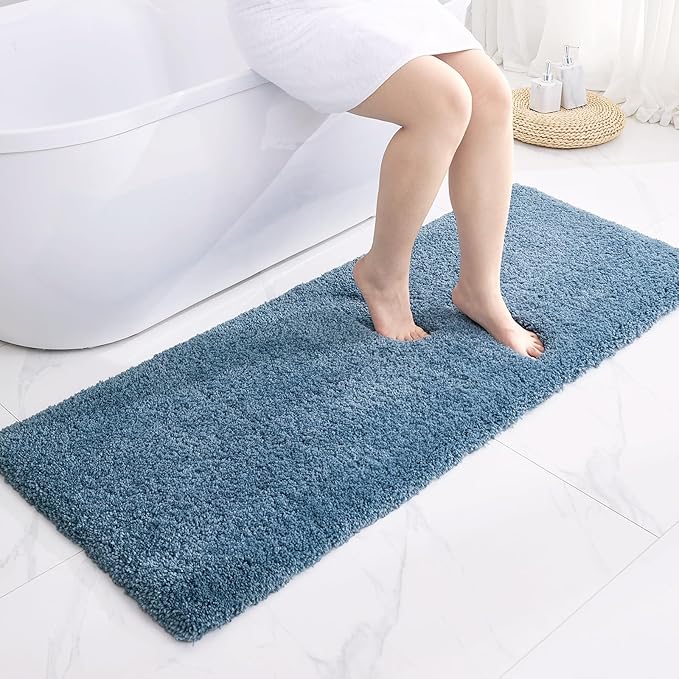 Blue Bathroom Runner Rug 24x59 Non Slip Fluffy Long Bath Mat by Disolla
