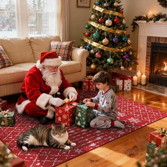 Lahome Christmas Rug 3x5 Red Washable Non Slip Small Area Rug Soft Low Pile - Image 9