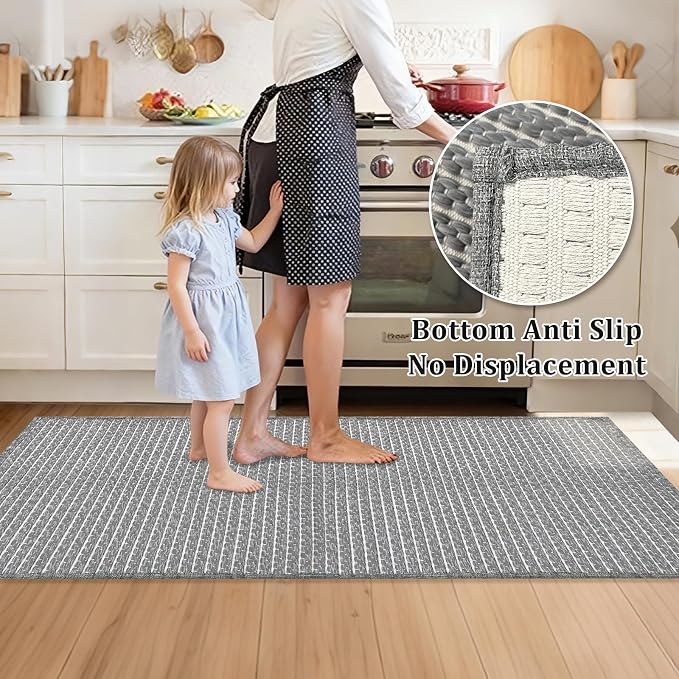 Grey Bathroom Rugs 24"x48"Non Slip Braided Bath Mat - Image 3