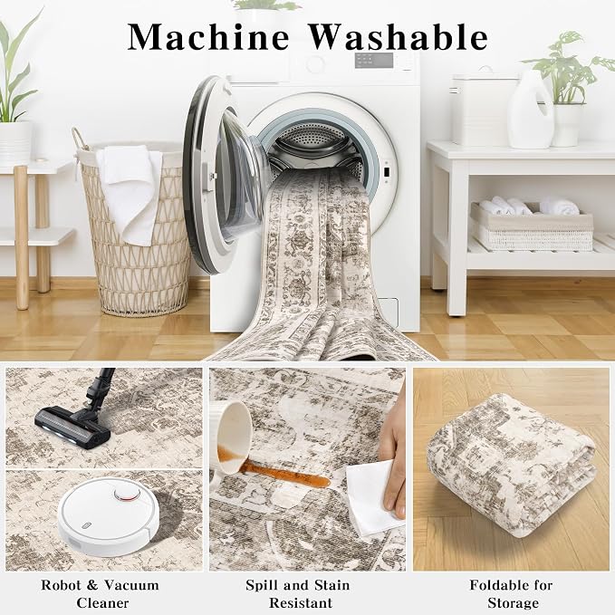 3x5 Vintage Washable Area Rugs Boho Medallion Large Distressed Retro Accent - Image 5