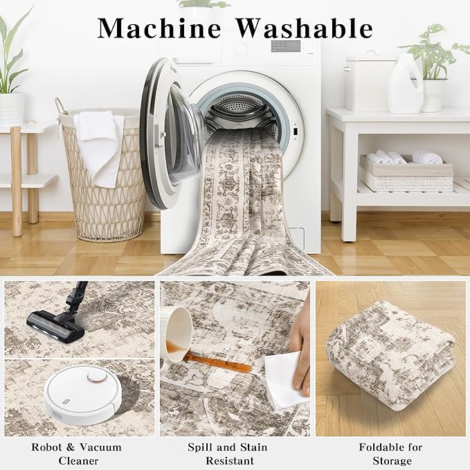 5x7 Vintage Washable Area Rugs Boho Medallion Large Distressed Retro Accent - Image 5