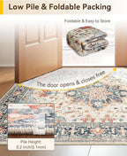 Area Rugs 6'x8' Washable Non-Slip, Floral Vintage Distress Print Pattern - Image 4