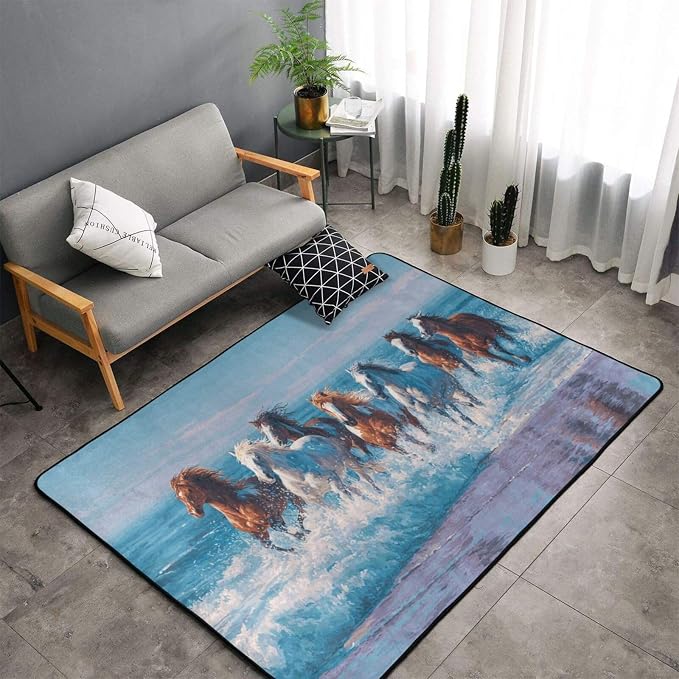 Horse Run Gallop in Waves Ocean Area Rug Washable Outdoor Rugs Anti-Slip Soft by Unknown