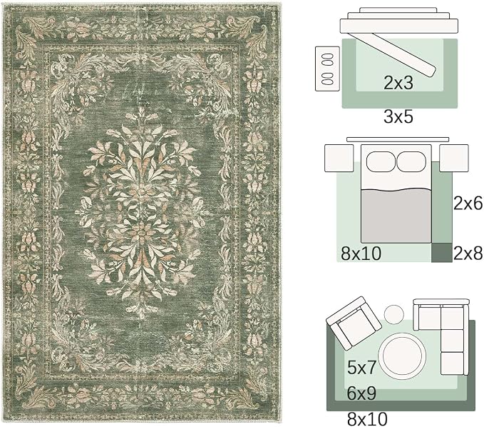 jinchan Green Floral 5x7 Area Rugs - Image 2