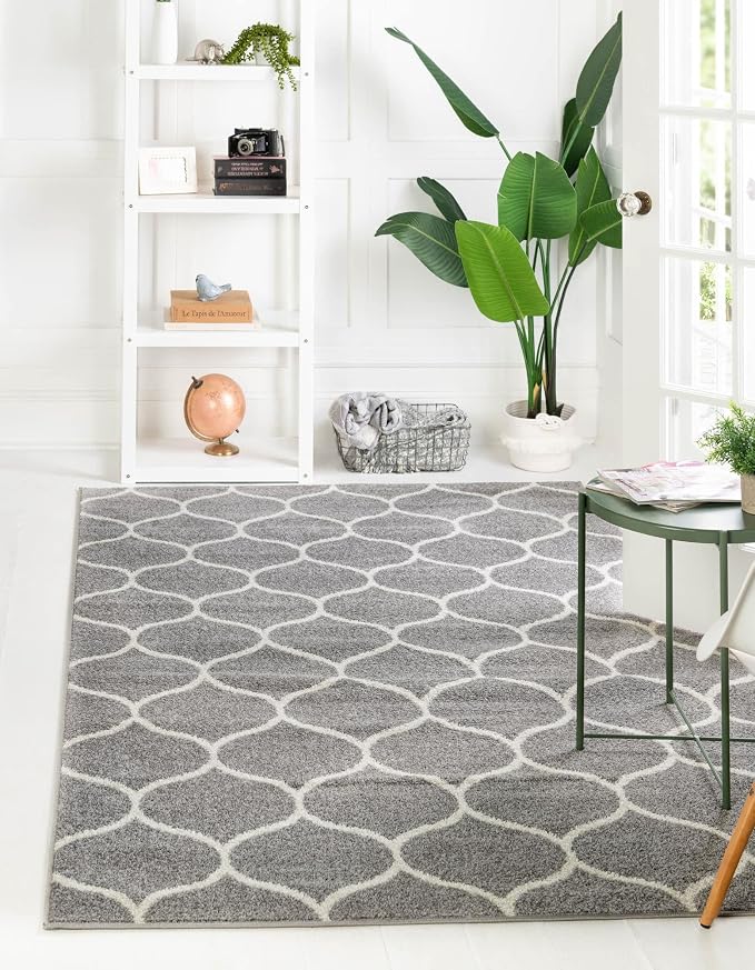 Rugs.com Lattice Frieze Collection Rug – 9' x 12' Light Gray Medium Rug Perfect by Rugscom
