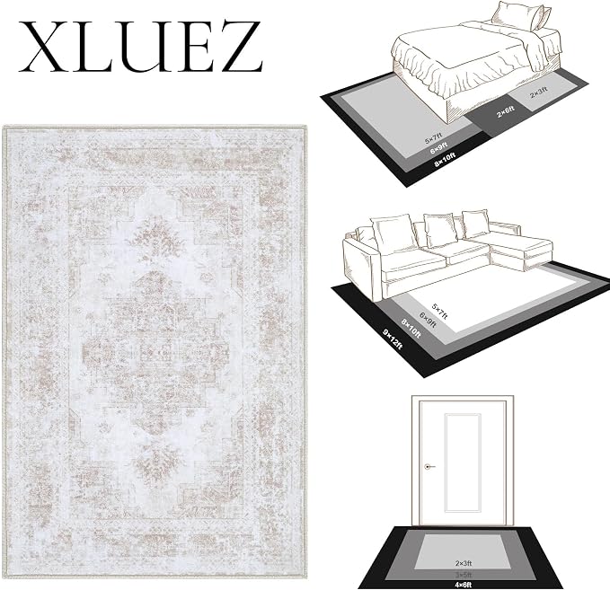 Area Rug 5x7 Living Room Rug, Machine Washable Vintage Distressed Medallion Rug - Image 8
