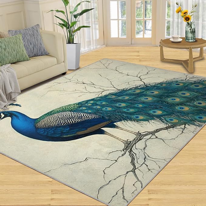 Peacock Area Rug 6x9-6x9 Rug, Peafowl Rugs by STRELEC