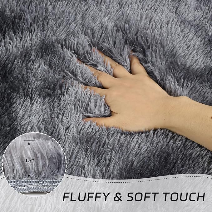 duduta Grey Plush Runner Rugs for Bedroom 2x6 ft, Tie Dye Fluffy Gray Shag Rug - Image 4