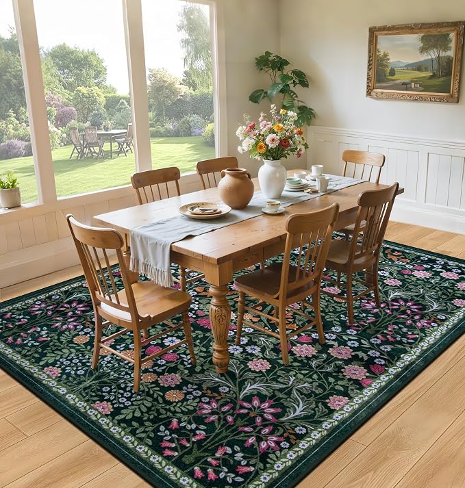Area Rugs 9x12 Living Room: Floral Washable Rug Vintage Large Soft Boho - Image 4