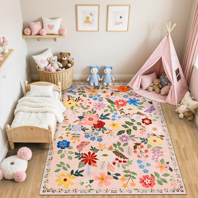 Area Rug Living Room Rugs: Floral 4x6 Washable Rug Vintage Soft Boho Non-Slip - Image 5