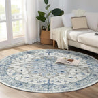 Area Rugs 5ft Washable Non-Slip, Floral Vintage Distress Print Pattern - Image 2