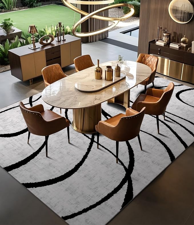YIHOUSE Modern Rugs for Living Room, 8x10 Washable Black and White Area Rug - Image 4
