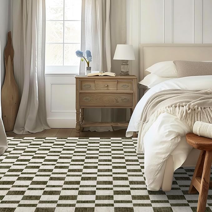 EVERGRACE Checkered Plaid Area Rug 8x10, Soft Fuzzy Faux Wool Rugs Washable - Image 2