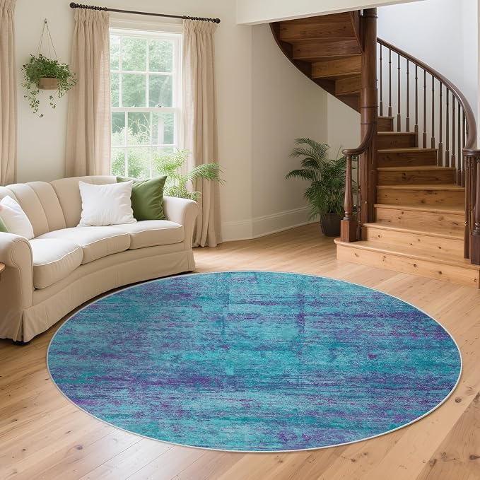 Round 6ft Abstract Rug, Modern Washable Indoor Circle Area Rugs by FLYRUGGO