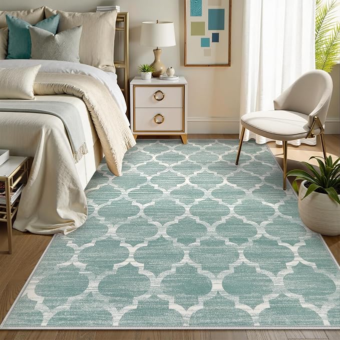 Lahome 5x7 Area Rug Green Rug Low Pile Indoor Washable Rugs - Image 4