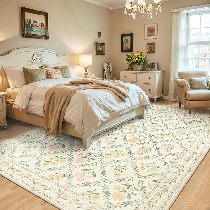 Area Rug Living Room Rugs: Floral 4x6 Washable Rug Vintage Soft Boho Non-Slip - Image 3