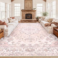 Area Rugs 10'x14' Washable Non-Slip, Floral Vintage Distress Print Pattern by RELEANY