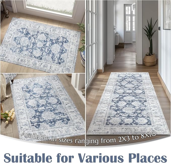 jinchan Fiora Runner Rug 2x5 Washable Hallway Runner- Vintage Floral Non Slip - Image 3
